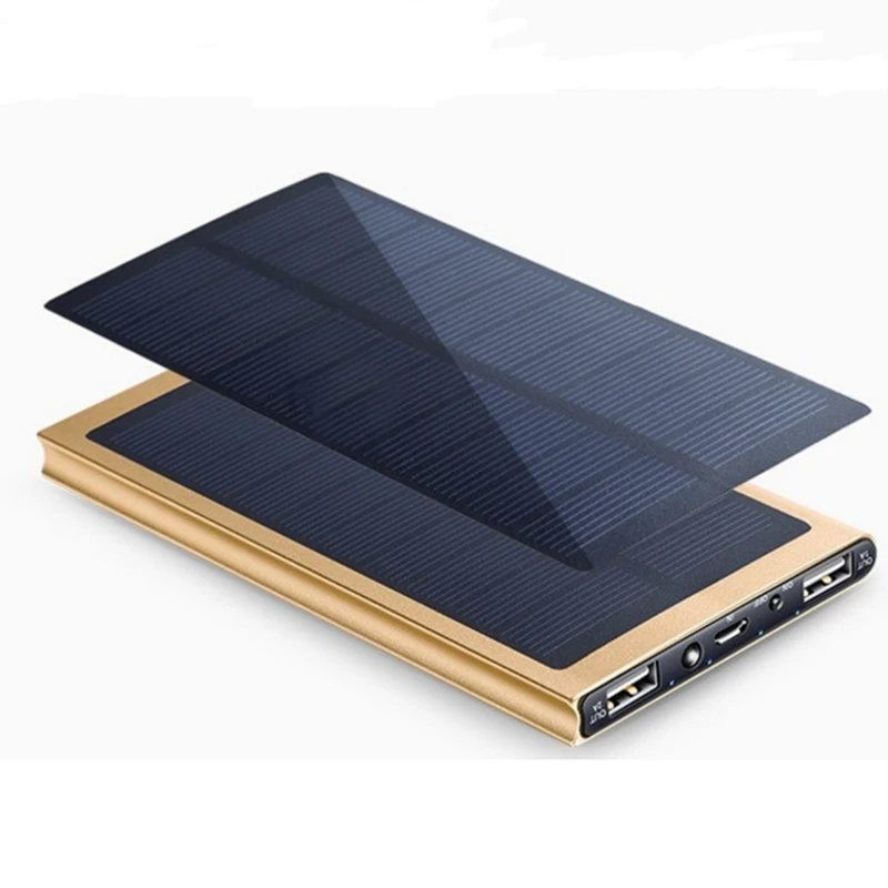 Factory Wholesale Slim cell phone Solar Power Bank 10000mah Power Banks Portable Charger LED External Battery PowerBank