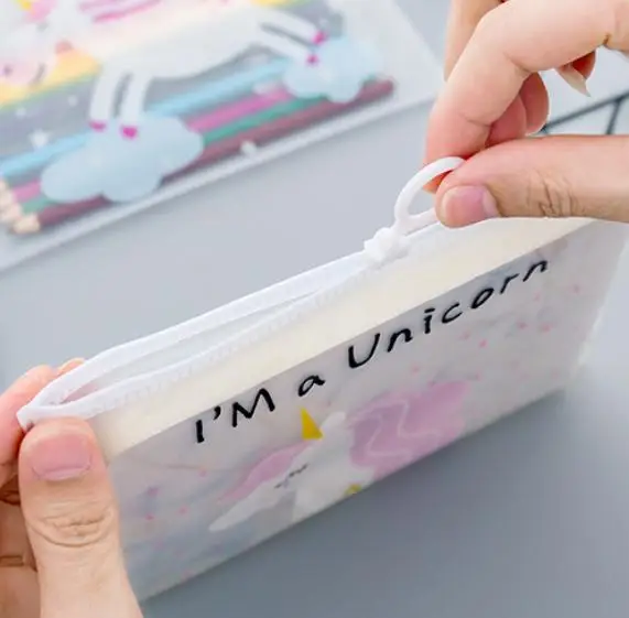 
Young girl heart pink unicorn ring zipper bag transparent pen bag lovely students creative envelope PN2690 