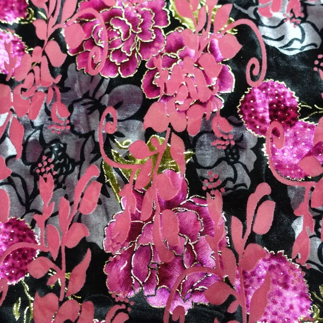 Froal rose silk velvet Burnout and brushed printed stretch fabric for woman dress