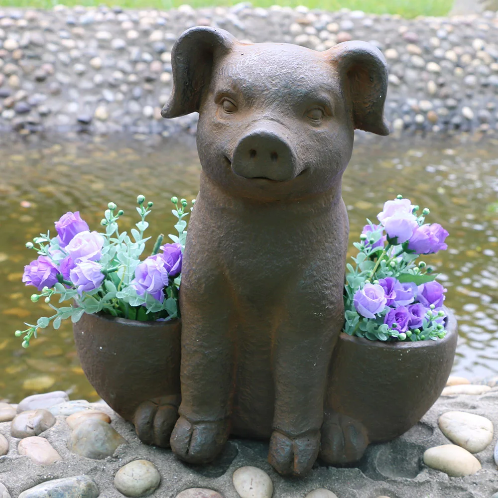 Double pot flower pot home garden decor animal design pig flower pot
