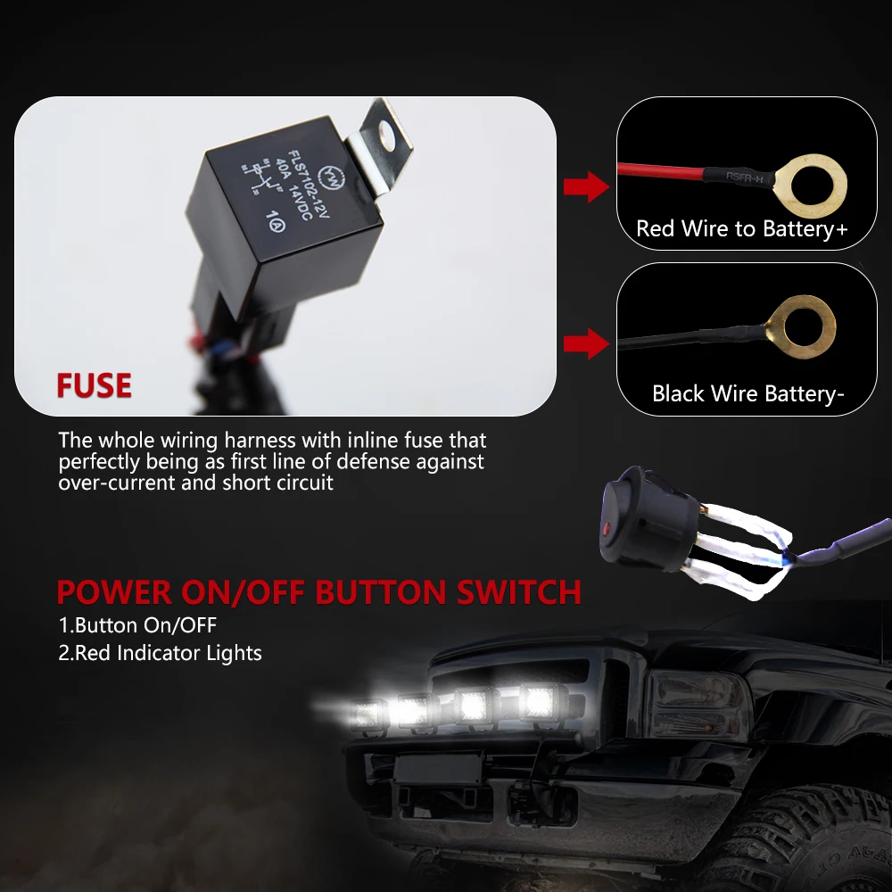 Auto lighting system cables for led light bar wiring harness