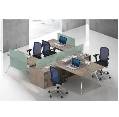 Office Workstation With Glass Dividers Modern Office Furniture