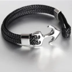 Cheap Handmade Men Leather Anchor Bracelet  Fashion Jewelry Wholesale