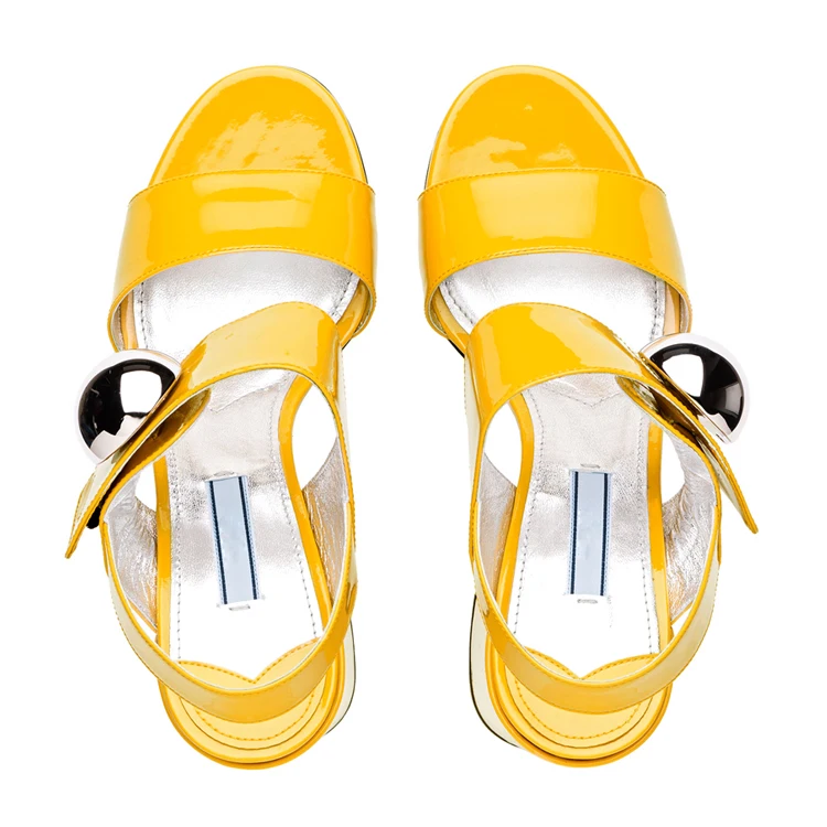 Fashion women customized color strap patent genuine leather thick high heel sandals shoes