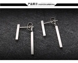 Showfay 18k розовое золото серьги Модные из нержавеющей титановой стали геометрические Двойные квадратные бар Висячие серьги для женщин Вечерний Подарок