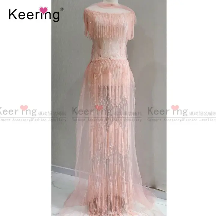 Fashional Improved Bridal Jewelry Sexy Set  Pink Rhinestone Bridal Applique With Fringe for ladies evening party dress WDP-116