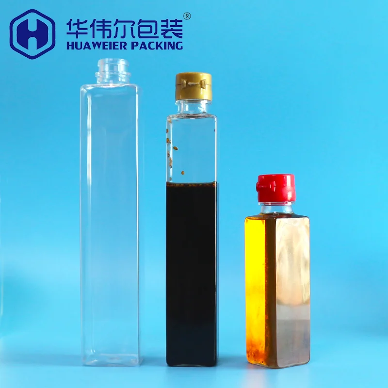 Food grade flip top PET Unique disposable custom square BBQ plastic sushi fish soy sauce coconut oliver essential oil bottle