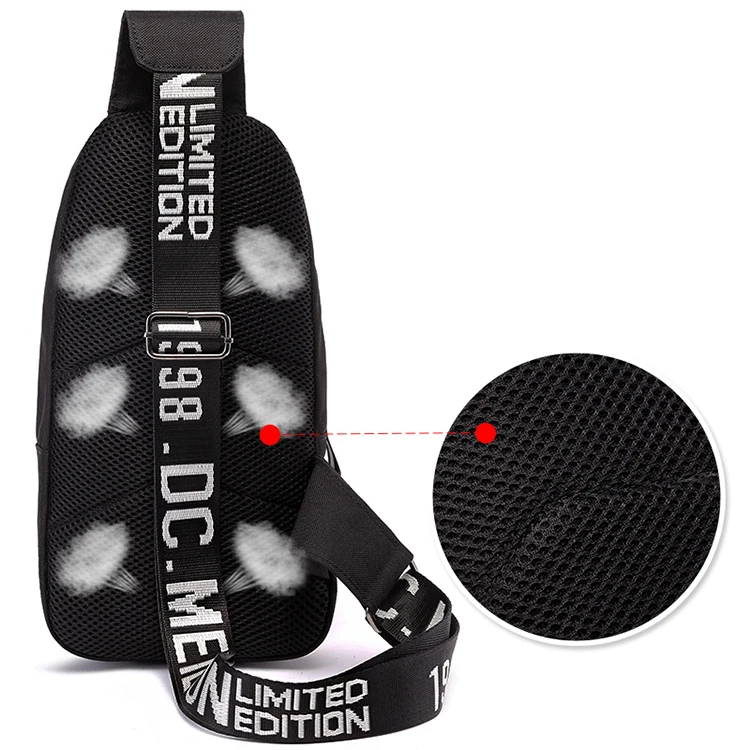 
Guangzhou Factory Nightlight Anti Theft Wholesale Multifunctional Shoulder Pack Men Chest Pack with USB charging 