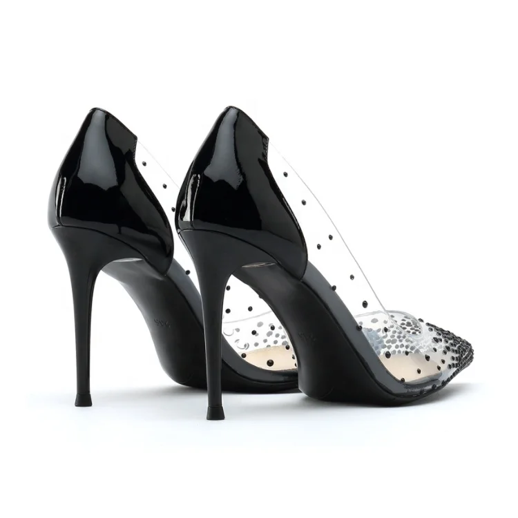 Transparent pvc sexy pointed toe women crystal diamond fashion shoes ladies stiletto high heel shoes