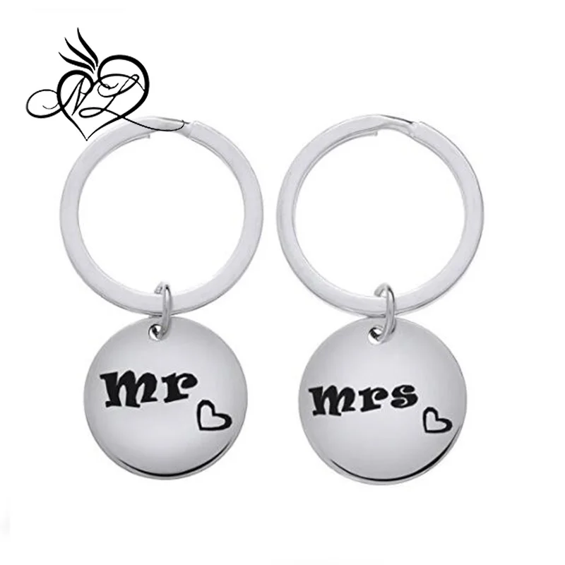Mr Mrs Valentine Heart Stamped Keychain Ring Set Custom with Any Words