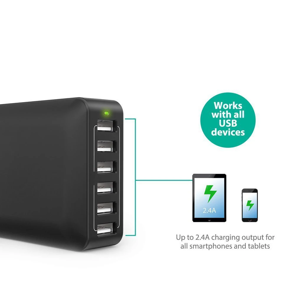 6-Port USB Charger Desktop Charger Charging Station