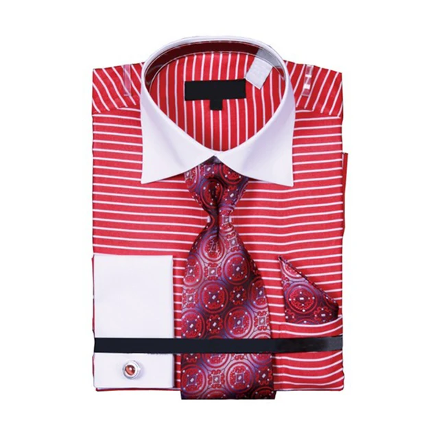 OEM\ODM camisa de vestir manga larga red stripe contrast white collar and cuff office shirts for men breathable