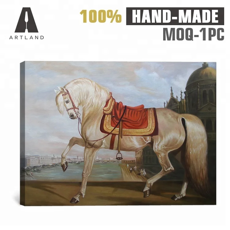 High quality handmade venetian running horse realist portrait oil painting