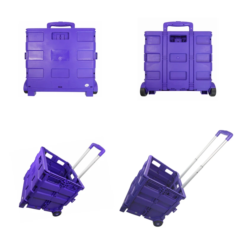 factory price hot sale full purple portable folding shopping trolley cart with 2 wheels personal light supermarket trolley