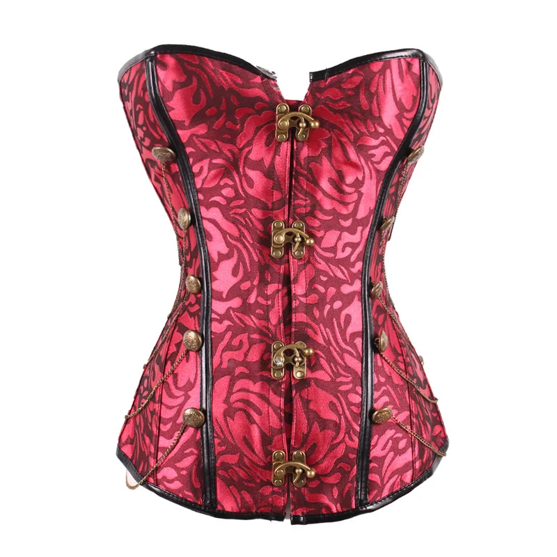 
Women Hot Sale Steampunk Overbust Bustier with Chain and Stud Female Gorgeous Sexy Jacquard Bodysuits Beautiful Corset 