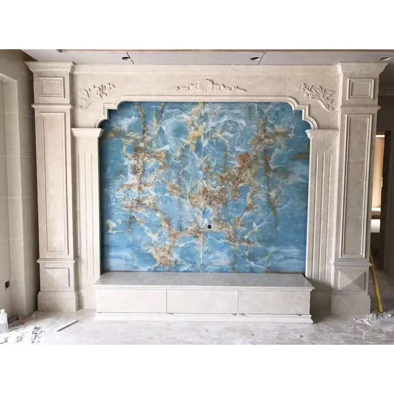 
Newstar gold vein light blue onyx marble price wall background for TV and fireplace 