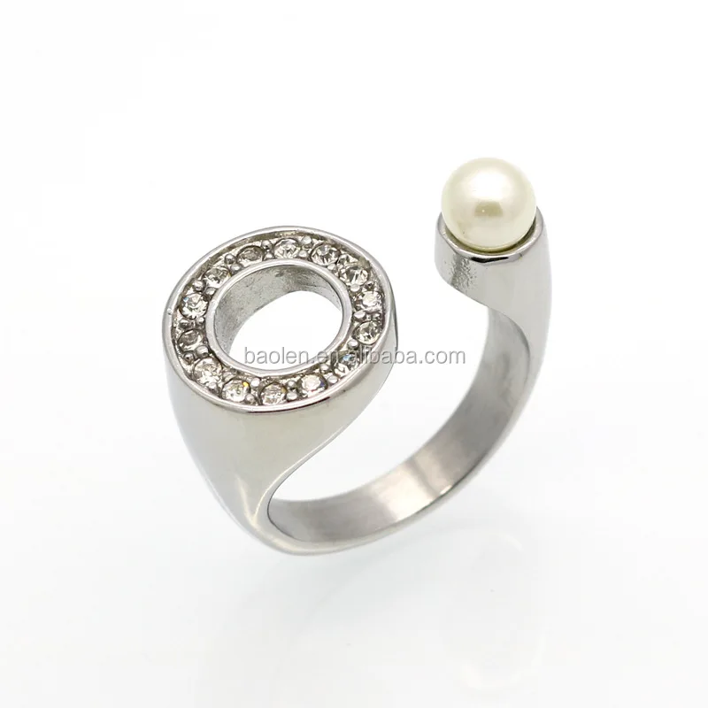 Gold Color Stainless Steel Imitation Pearl Ring For Women Anniversary Made Crystal Rings Brand Luxury Jewelry