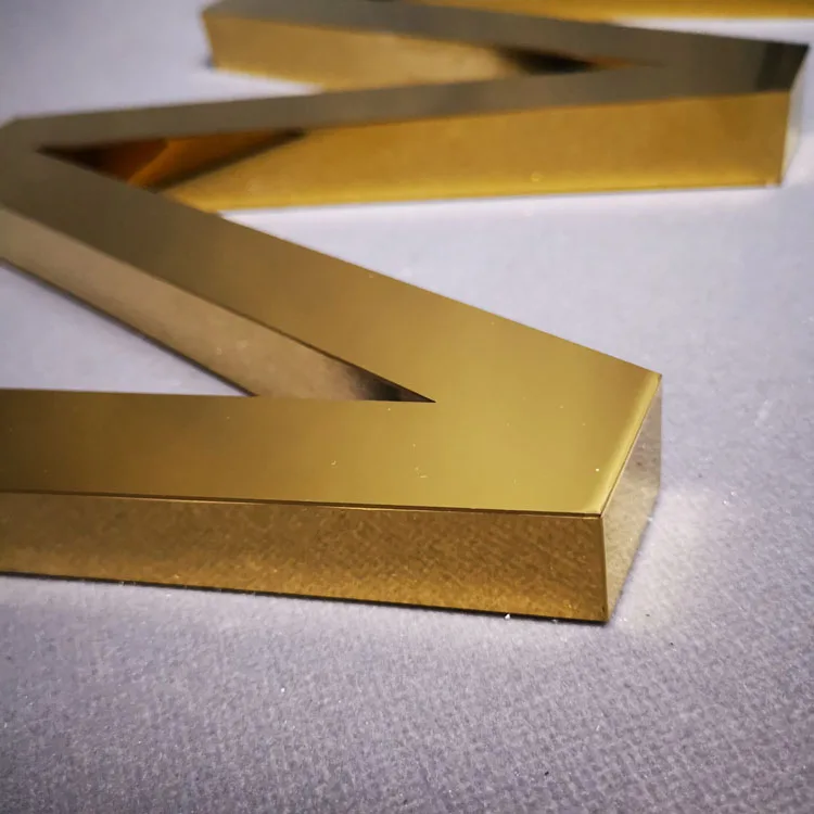 
3D Stainless Steel Logo Decorative Custom Metal Channel Letters Mirror Gold Letters Sign 