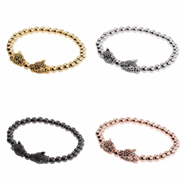 Factory 2024 Hot Selling Leopard Head Charms Beads Bracelet Gold Plating Copper Beads Bangle Bracelets Women Lovers