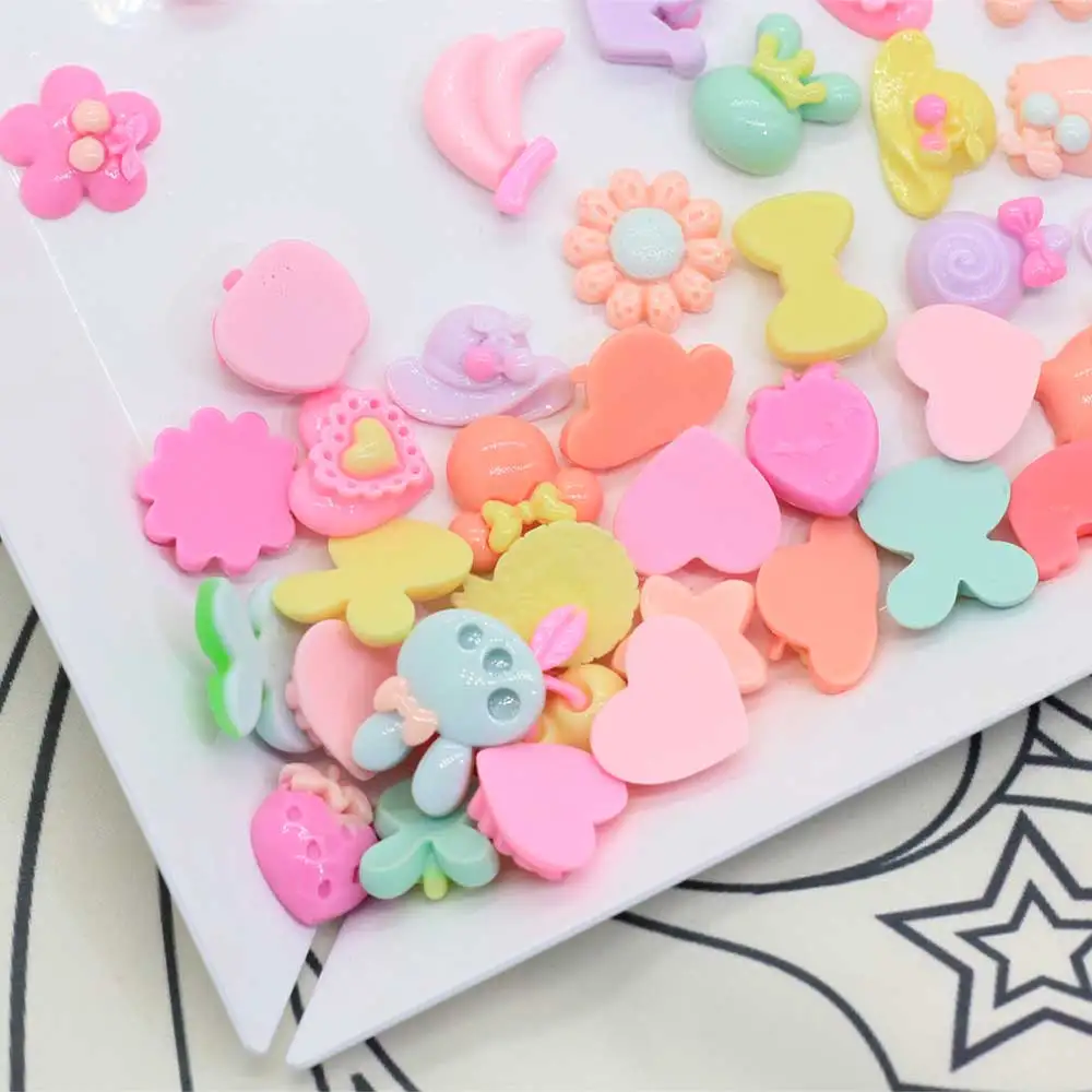 
Assorted Kawaii Pastel Slime Charms Resin Flatback Flat Back Cabochons Flowers Fruits Heart Animal Cabochons 