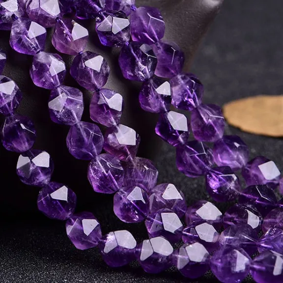 Diamond Faceted 8mm AA Grade Brazil Amethyst Gemstone Beads