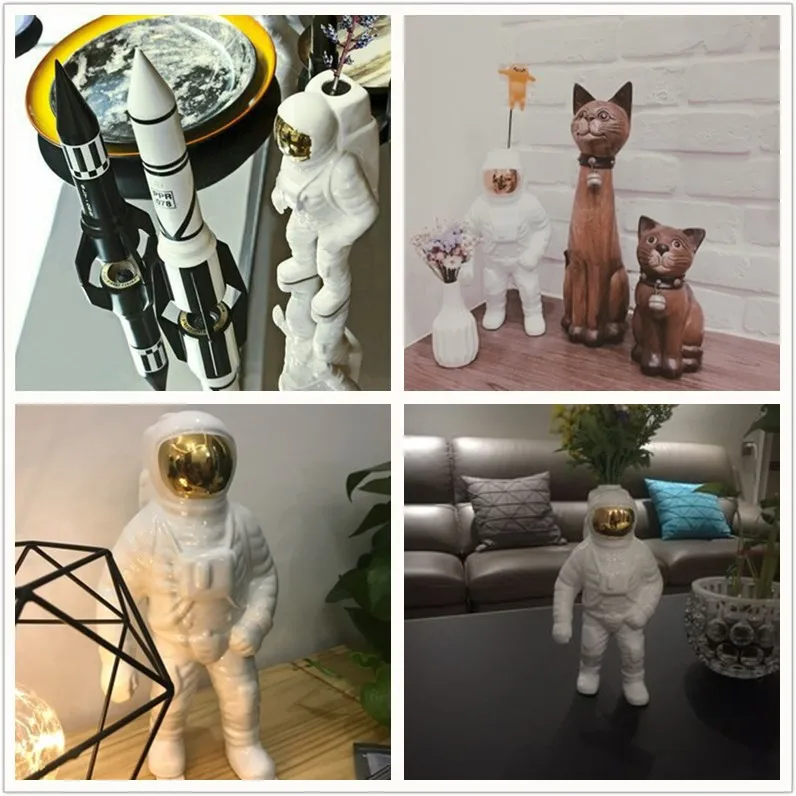unique design white and gold ceramic flower astronaut  vase for home decor