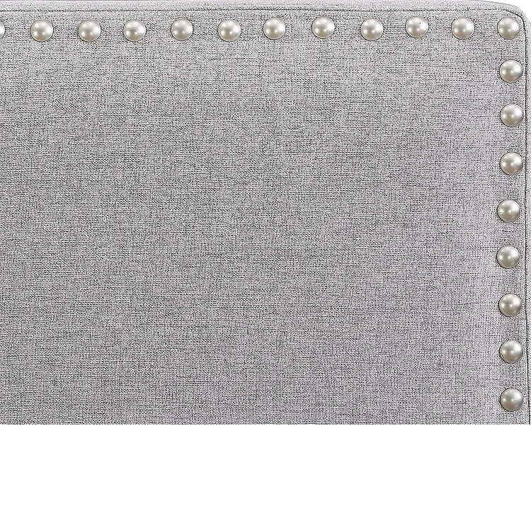 Light Grey Queen Upholstered Bed with Panel Bedframe with Studs for bed frame mattress