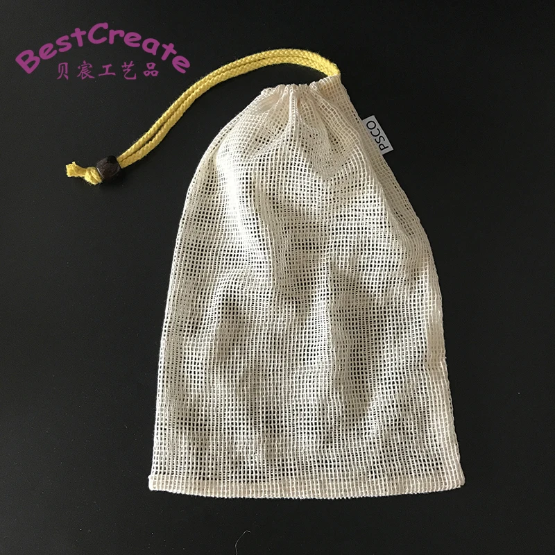 Eco friendly 20x30cm drawstring Natural Cotton Mesh carry Produce Bags