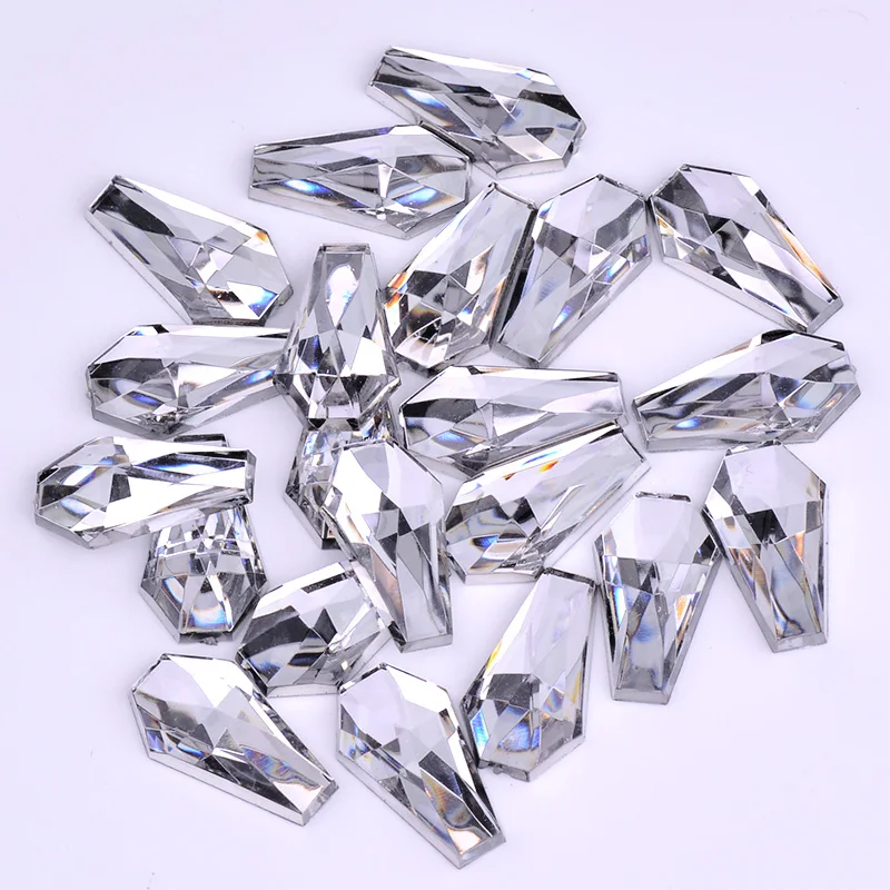 Fancy 11*19mm Clear White Glue On Crystal Stones Non Sewing Beads Flat Back Acrylic Rhinestone