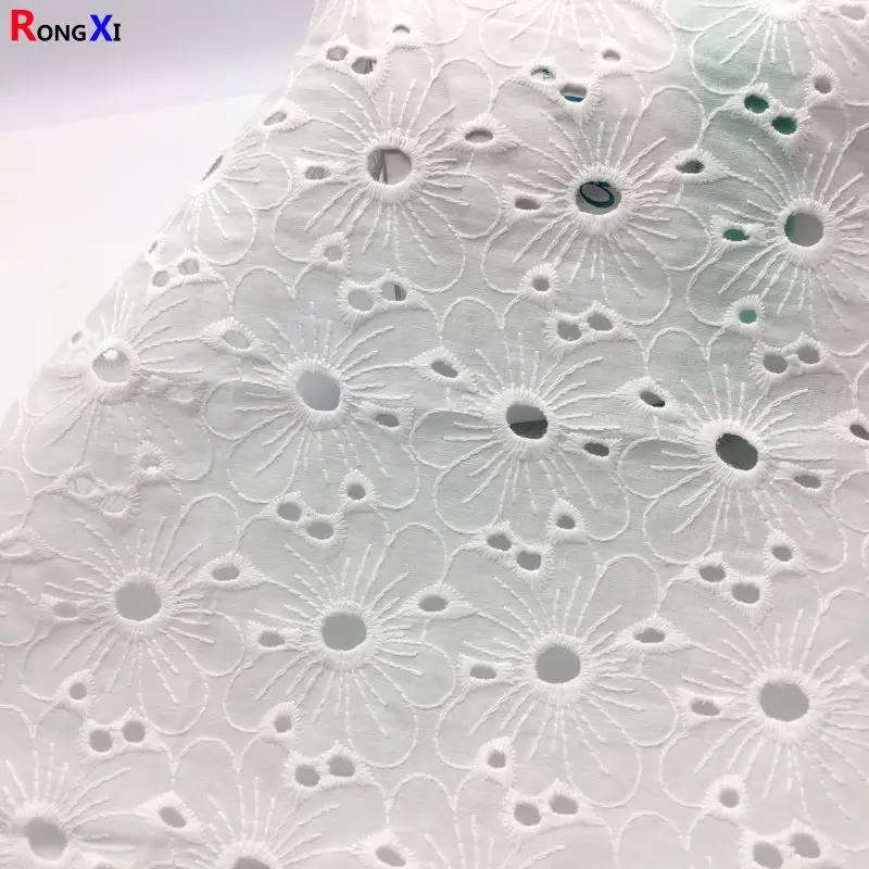Бренд RXF0561, новая хлопковая рубашка для девочек, кружевная ткань с цветочной вышивкой