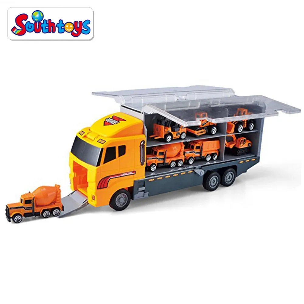 6 in 1 Die-cast Construction Metal Vehicle Transport Carrier Truck Car Toy For Kids