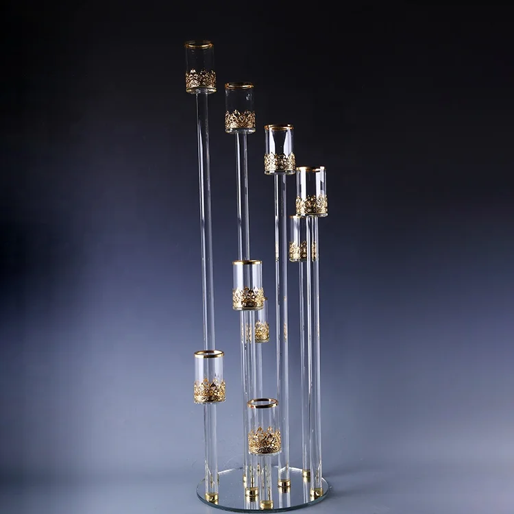 High grade 9 arm  cylind home candlestick chic crystal candelabra wholesale tall wedding crystal centerpieces