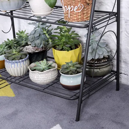 Garden living room iron 3 tiers shoe rack also can be planter flower pot display metal plant stand KD design