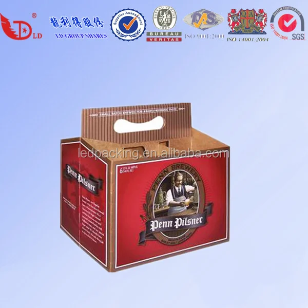 4 Pack Paper Beer Carrier Box, Custom Made Printing Art Paper Packaging Shipping Box For Glass Bottles