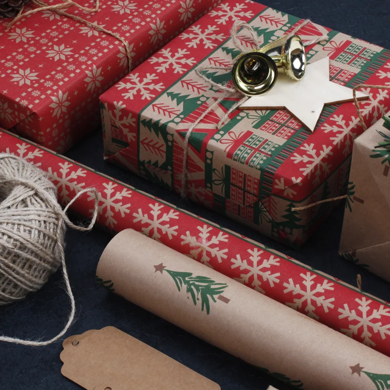 
Wholesale Brown Kraft Paper Roll Christmas Themed Printed Gift Wrapping Paper 