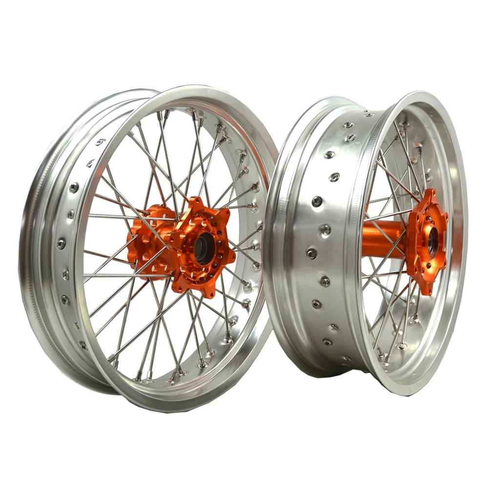 2019 New Style Supermoto  wheels with rim Silver  Orange Hubs   EXC SXF