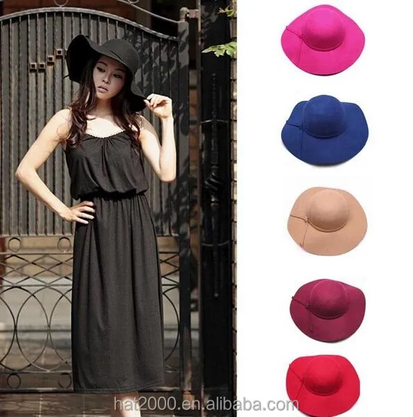 Fashion Vintage Women Ladies Floppy Wide Brim Bowler faxul wool fedora hats