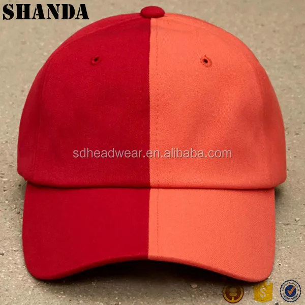 Colorblocking sweatband lining custom logo plain red split dad cap with adjustable back strap
