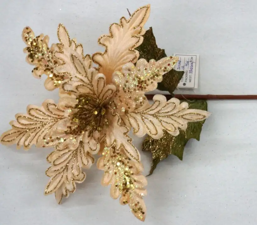 
Bulk Artificial flower glitter Christmas flower fabric Poinsettias Single flower 