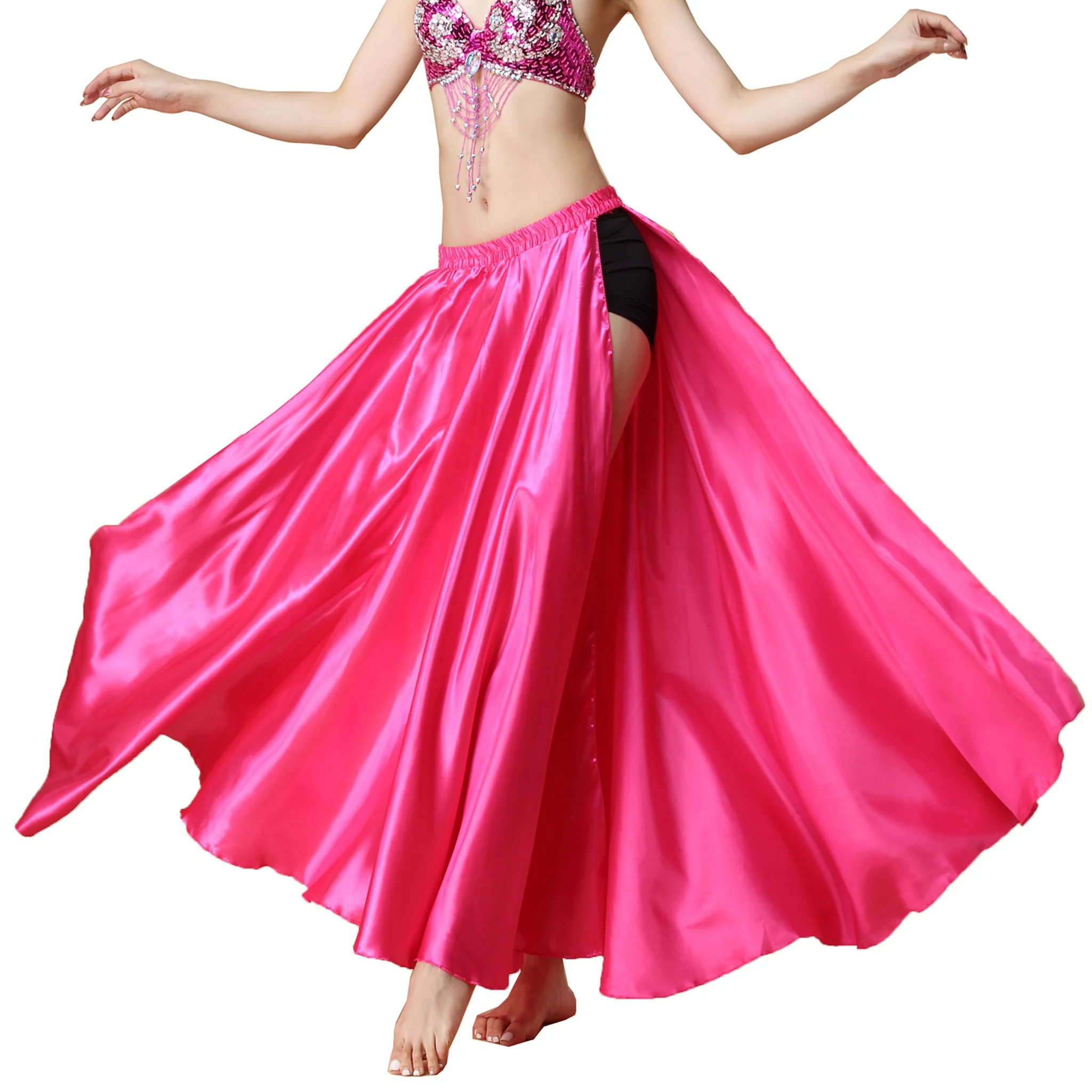 New Bestdance Belly Dance Tribal 2 Sides Slit Satin Skirt Tango Cha Cha Dancing Skirt Costume