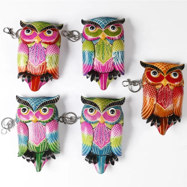 Hot Sell Vintage Cowhide Leather Handmade Owl Coin Purse
