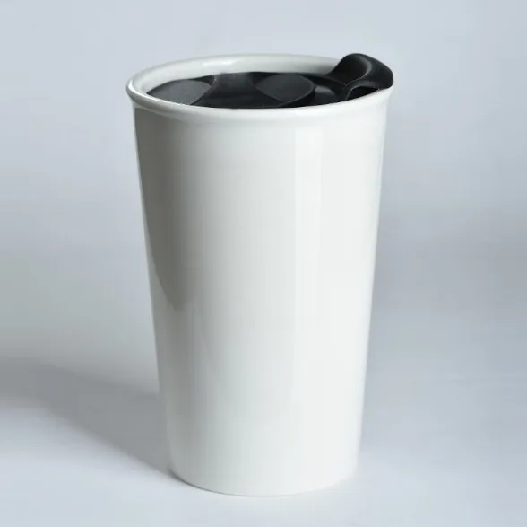 Ceramic Double Wall Insulated Travel Coffee Cup with Splash-proof Slider Lid