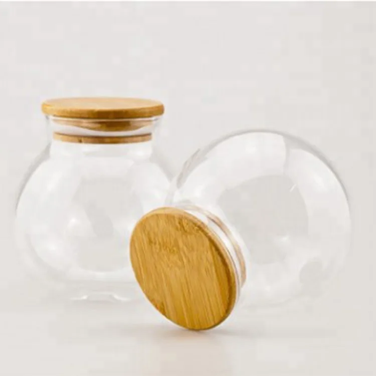 high borosilicate eco-friendly small round glass jar with wooden top