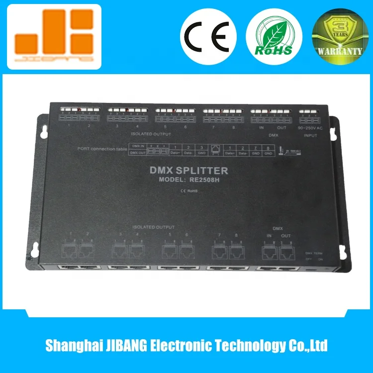 Press Button/RJ45 Optional 8 Channel DMX Splitter