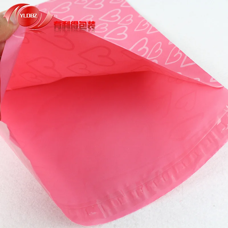 Wholesale Pink Color with Heart Print Plastic Express Bag Custom Mailing Bags