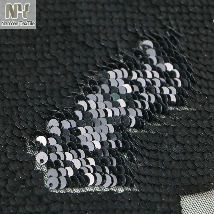 Nanyee Textile Fish Scale High Density Black Flocking Velvet Sequin Fabric