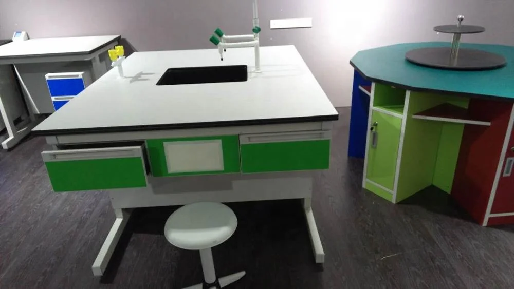 school lab hexagon resin board lab table science laboratory team work table for sale