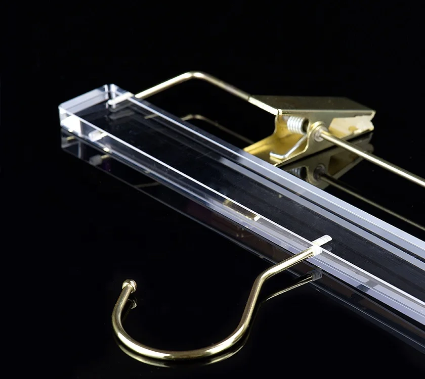 Clear  Acrylic Pant Hanger  With Gold Clips