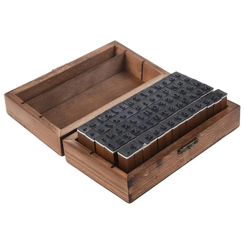 DIY 70pcs Retro Rubber Stamps Set Vintage Wooden Box Case Alphabet Letters Number Craft Scrapbooking Stationary