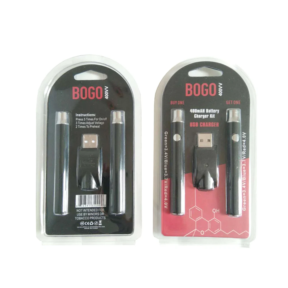 Low price  bogo DOUBLE Kit preheat 400mah voltage adjustable 510 vape pen starter kits